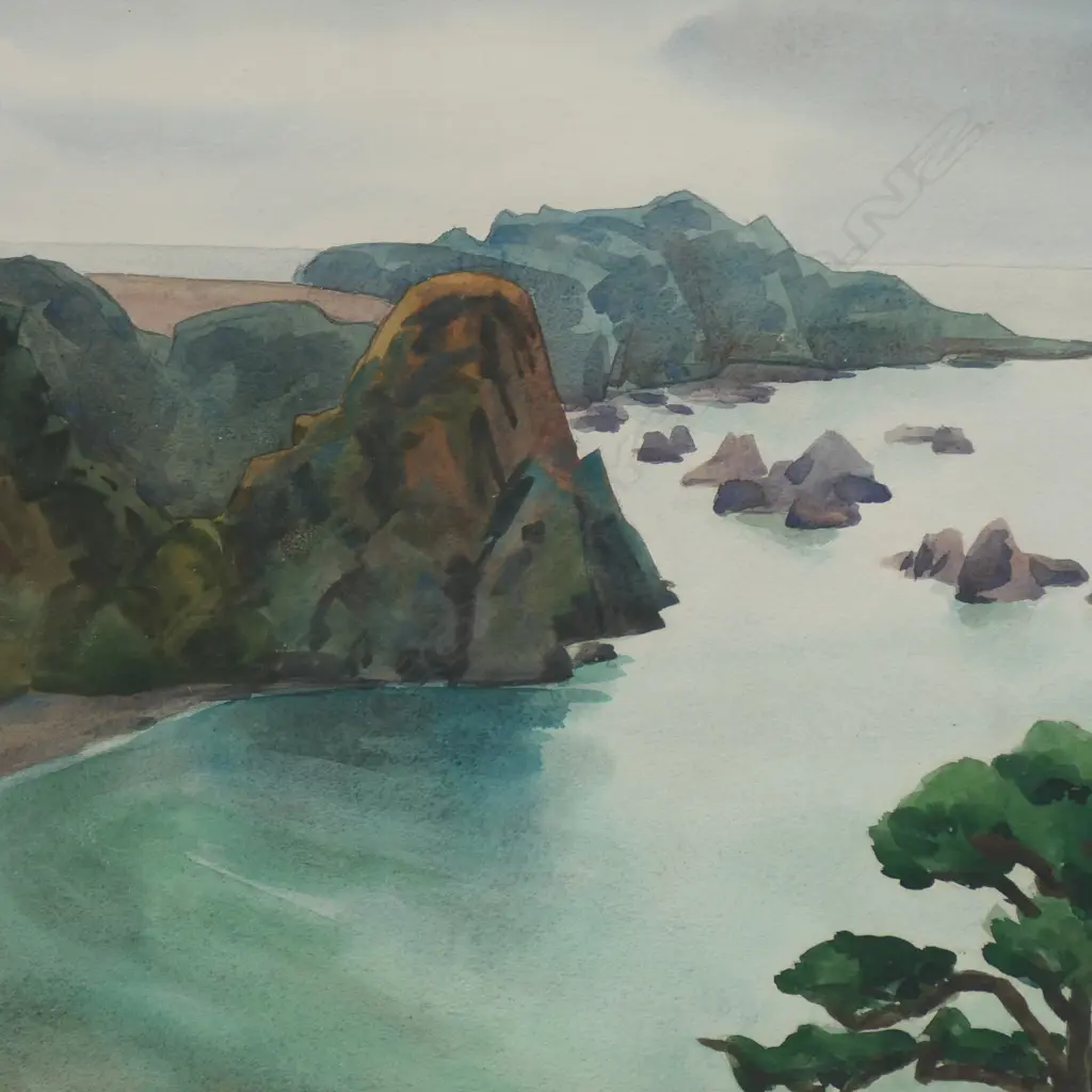 ROBIN KAY WATER COLOUR WHANARUA BAY EAST COAST 45CM BY33CM  Image 1++
