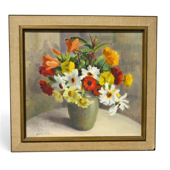 DOROTHY MILNE, VASE OF FLOWERS STILL LIFE, OIL ON BOARD 350x390mm