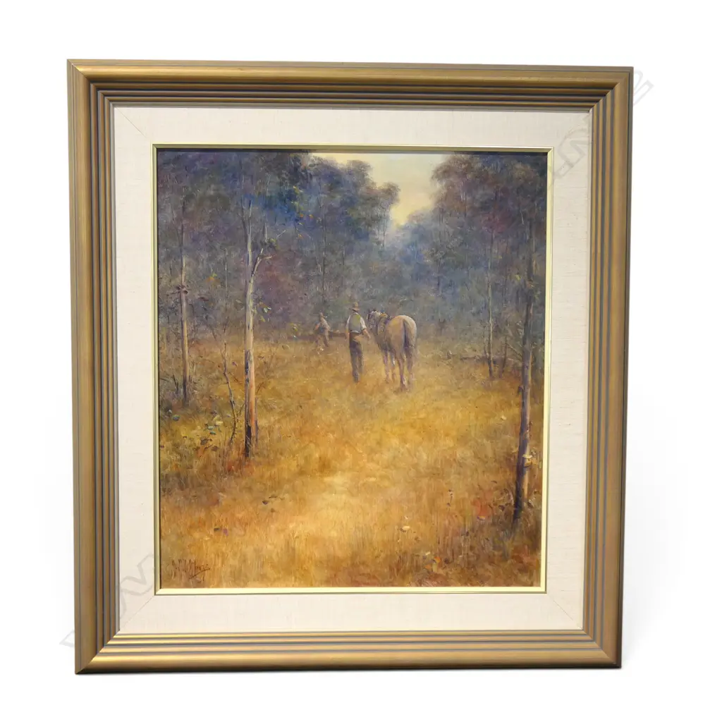 GEOFF MCKENZIE (AUSTRALIAN), 'BUSH CLEARING' ACRYLIC ON BOARD, SIGNED AND TITLED VERSO, 625 X 550MM  Image 1++