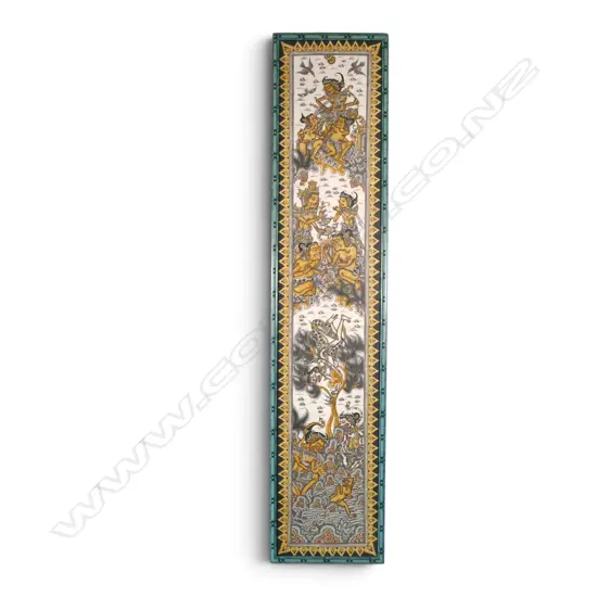 FRAMED TRADITIONAL BALINESE PAINTING WITH MYTHOLOGICAL FIGURES FROM THE RAMAYANA, H.960MM