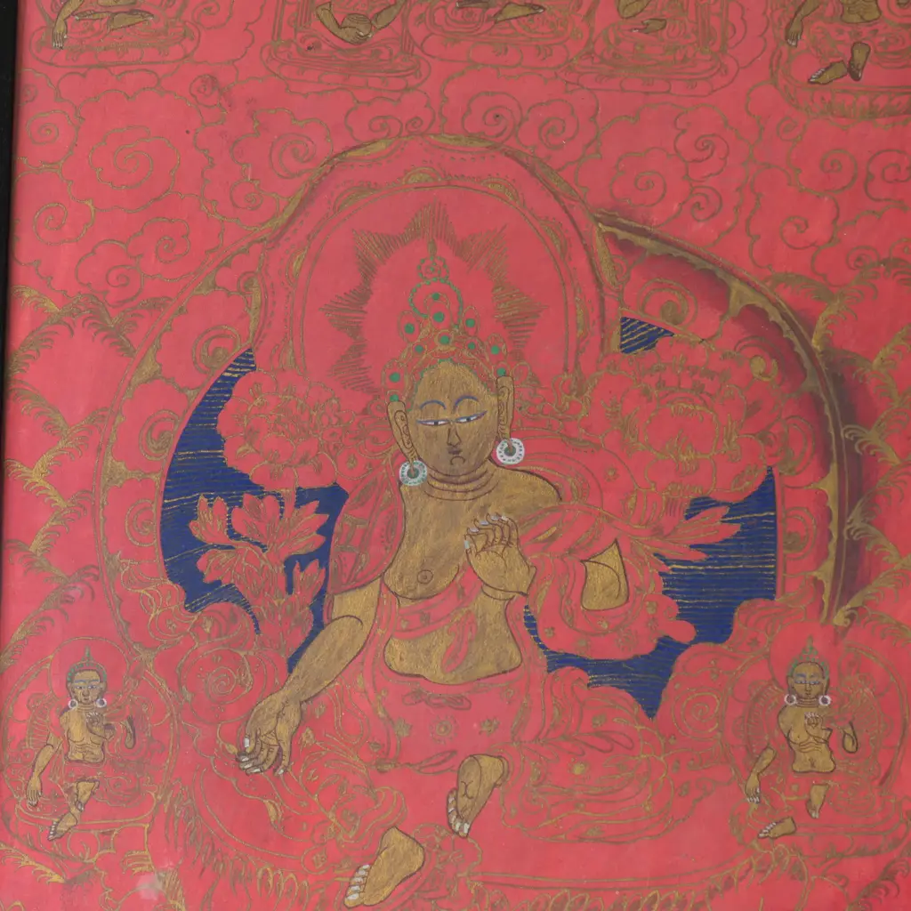 2 ORIENTAL THANGKA ARTWORKS; GREEN 635x530mm, RED 685x480mm Image 1++