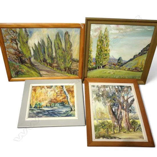 4 OIL ON BOARD TREE LANDSCAPES; GWEN CHARD, CYNTHIA WATSON 360x480mm