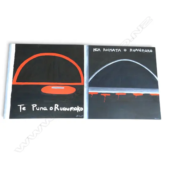 SYLVIA DOLLING, 'BLOOD BELOW THE MOUNTAIN' & 'POOL OF TEARS OF RUAUMOKO', OIL ON CANVAS (2), SIGNED, 760 X 760MM (EACH)