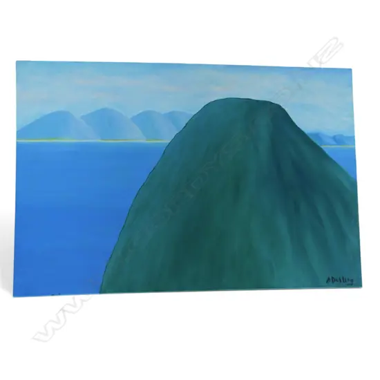SYLVIA DOLLING, 'MOUNTAIN OVERLOOKING THE SEA', OIL ON CANVAS, SIGNED, 610 X 930MM