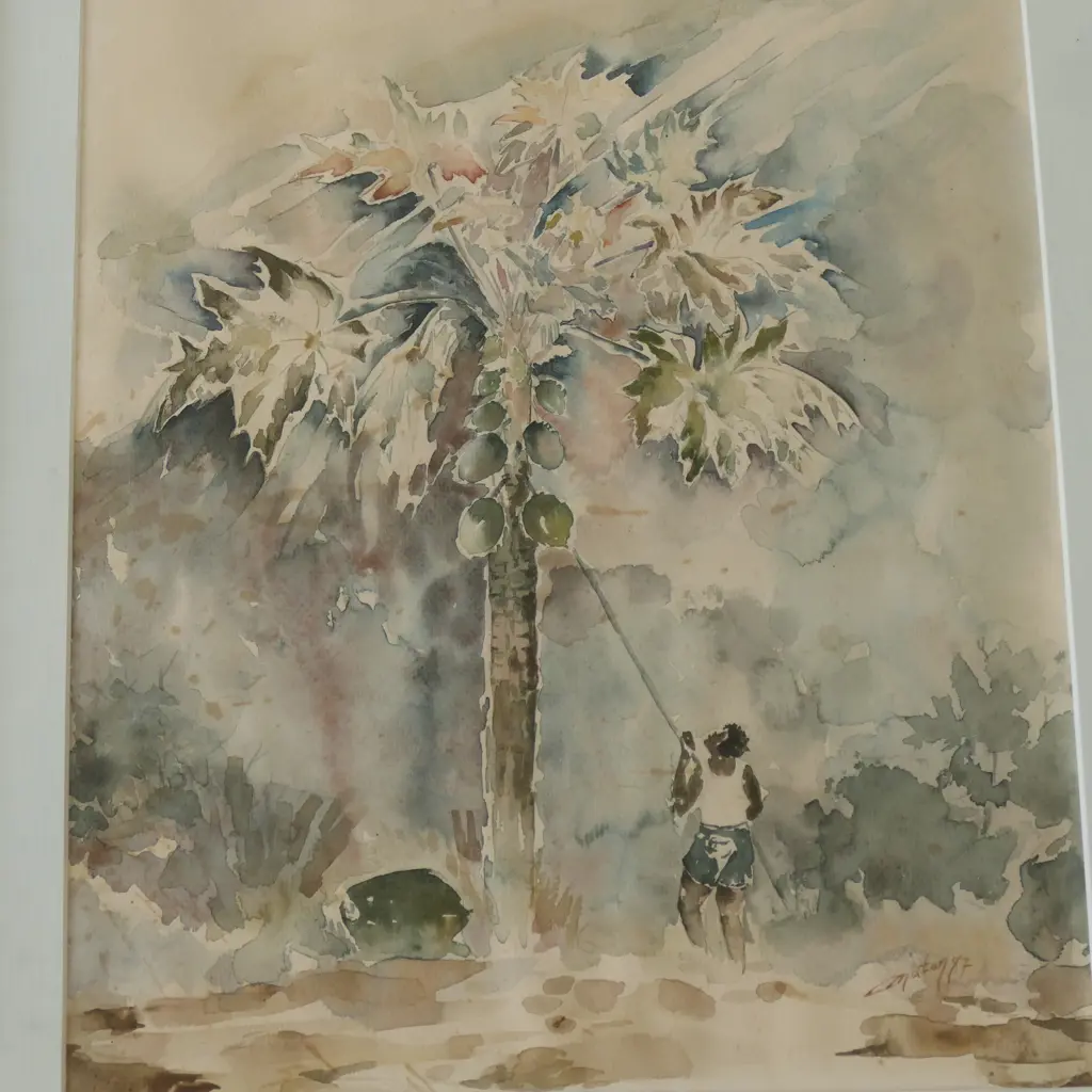 COLLEEN BEILLINE? 'MATARIKI', OIL ON CANVAS, SIGNED, 450 X 605MM + MUTAN? COCONUT PICKING, W/C, 330 X 260MM Image 1++