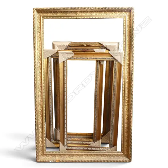 1 GILDED ANTIQUE FRAME AND 3 ANTIQUE STYLE FRAMES (LARGEST 63 X 94CM &  3 ARE 38 X 68CM)