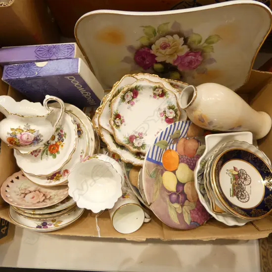 BOX OF FINE CHINA. Plates + dishes + cups etc