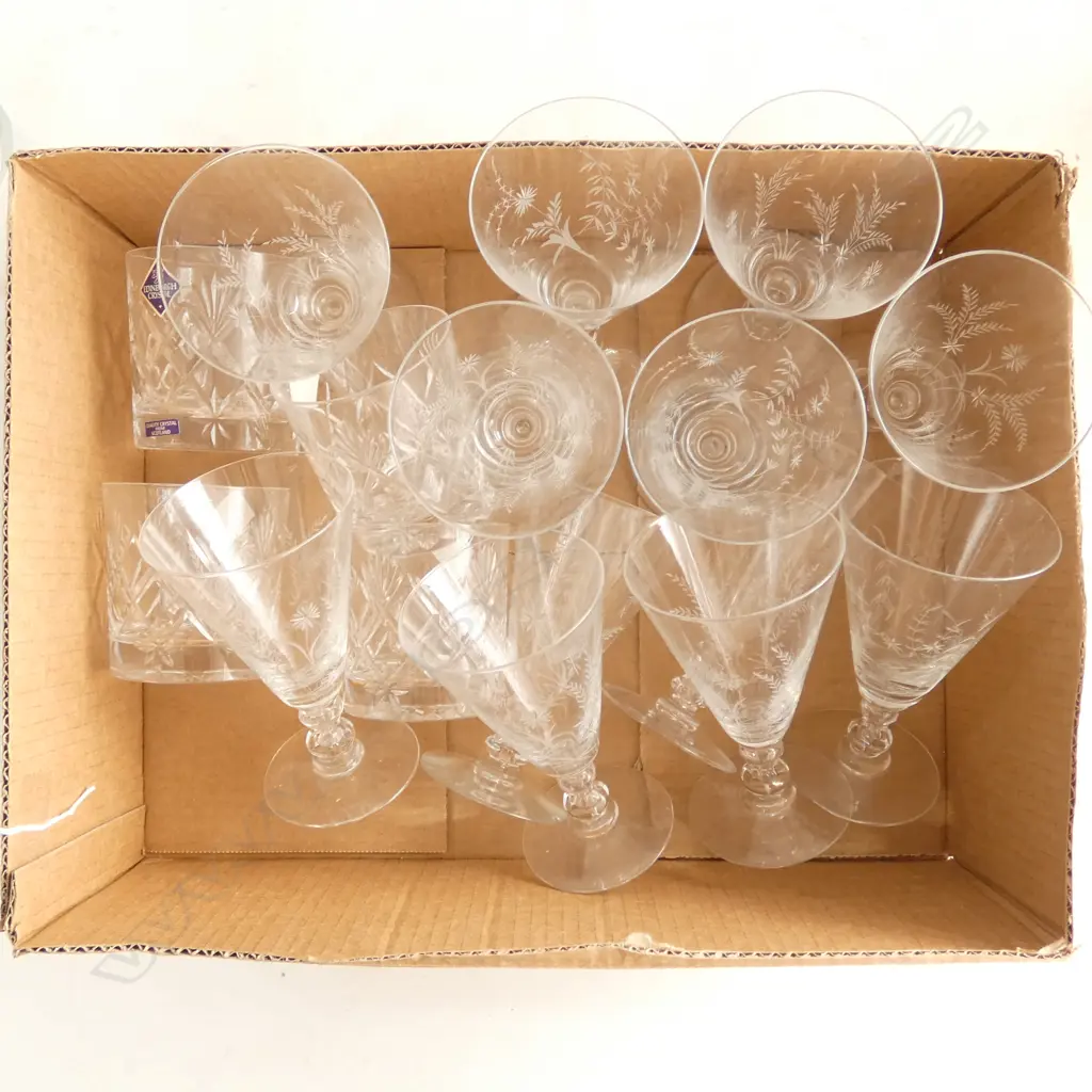 ASST. GLASSES Incl. EDINBUGH CRYSTAL TUMBLERS & ETCHED WINE GLASSES Image 1++