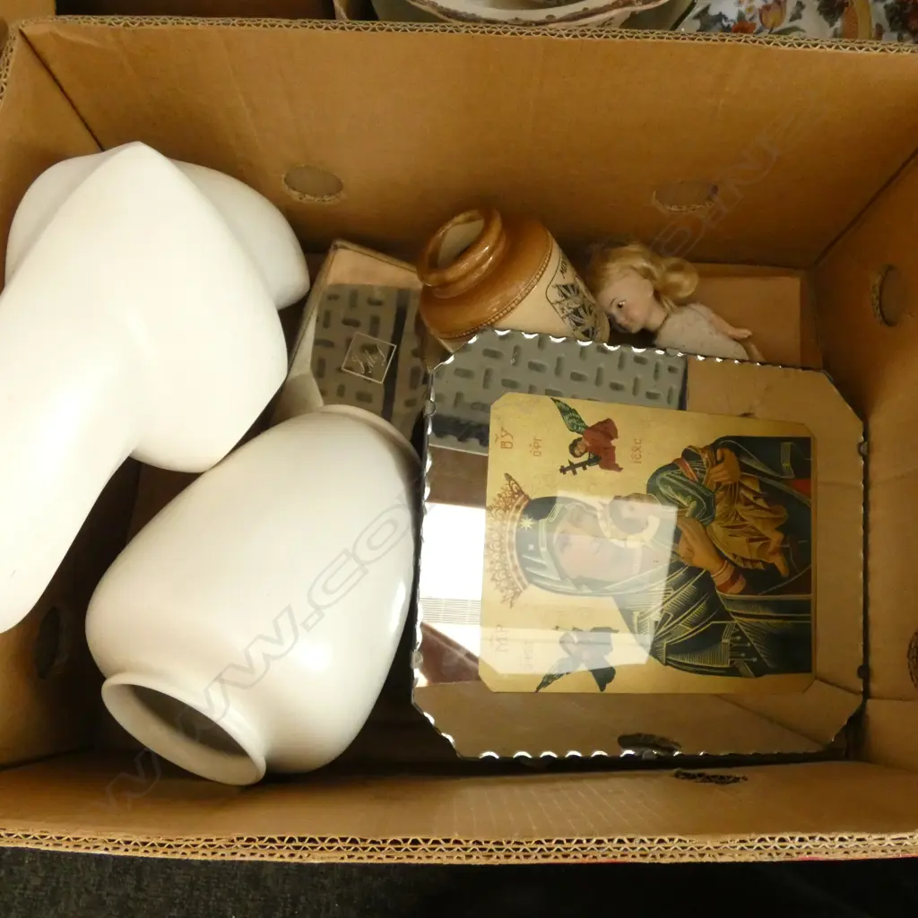 ASST. COLLECTABLES Incl. 'ICON' MIRROR, WHALE TAIL ORNAMENT, MIXED PICKLE STONEWARE JAR, etc Image 1++