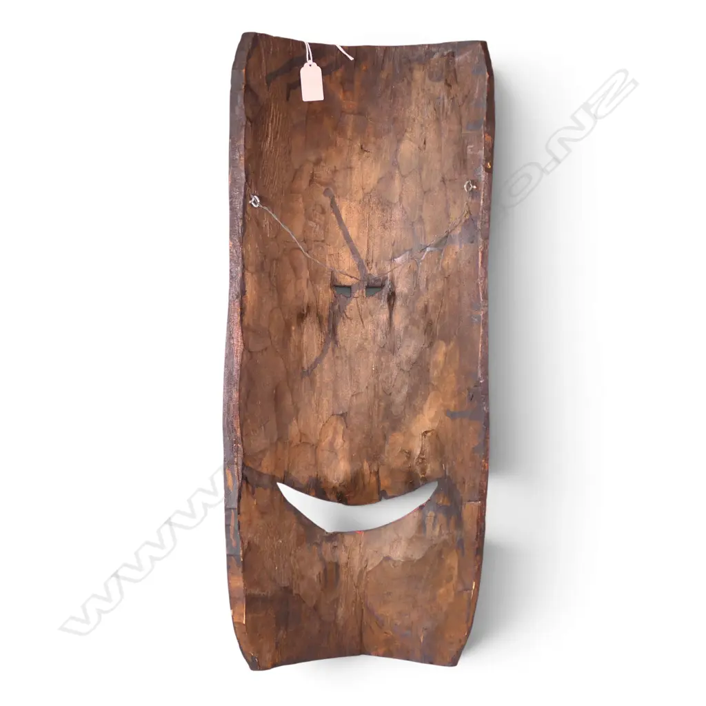 SOUTH PACIFIC HAND-CARVED POLYCHROME WOODEN TRIBAL MASK, H.620 X 222MM Image 1++