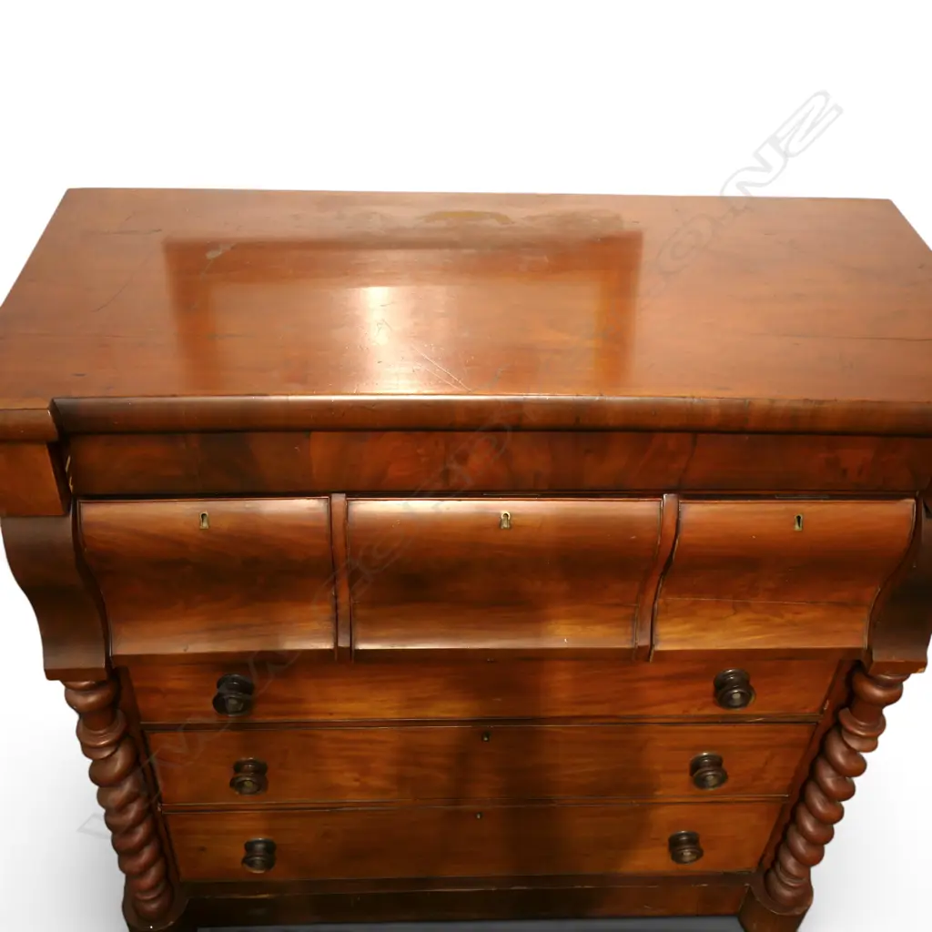 ANTIQUE MAHOGANY SCOTCH CHEST 1250x580x1200mm VENEER LOSSES Image 1++