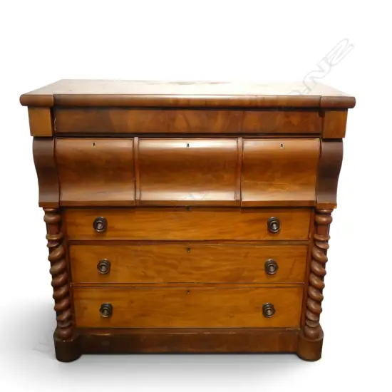 ANTIQUE MAHOGANY SCOTCH CHEST 1250x580x1200mm VENEER LOSSES