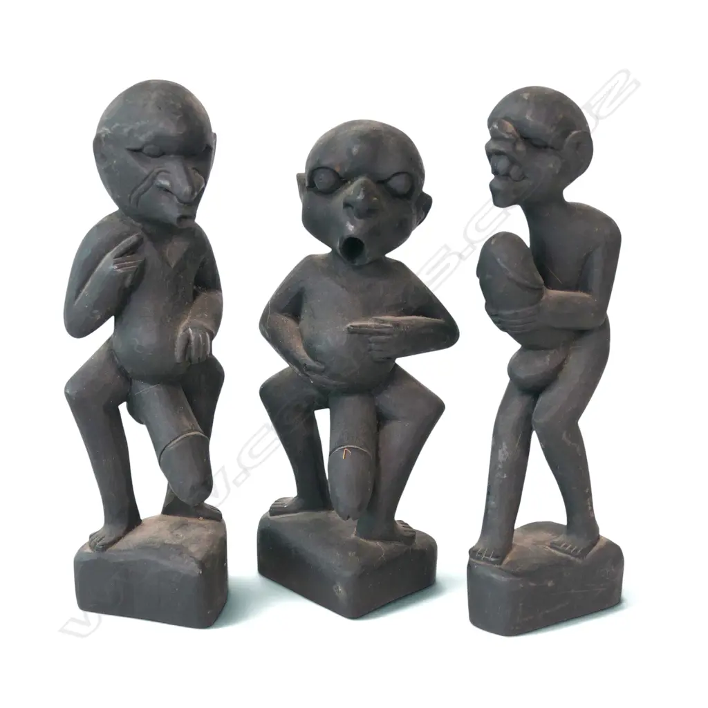 3 X TRIBAL (AFRICAN?) HAND-CARVED LIGHT WOOD FERTILITY/ POTENCY EFFIGIES, LGST  H.280MM Image 1++
