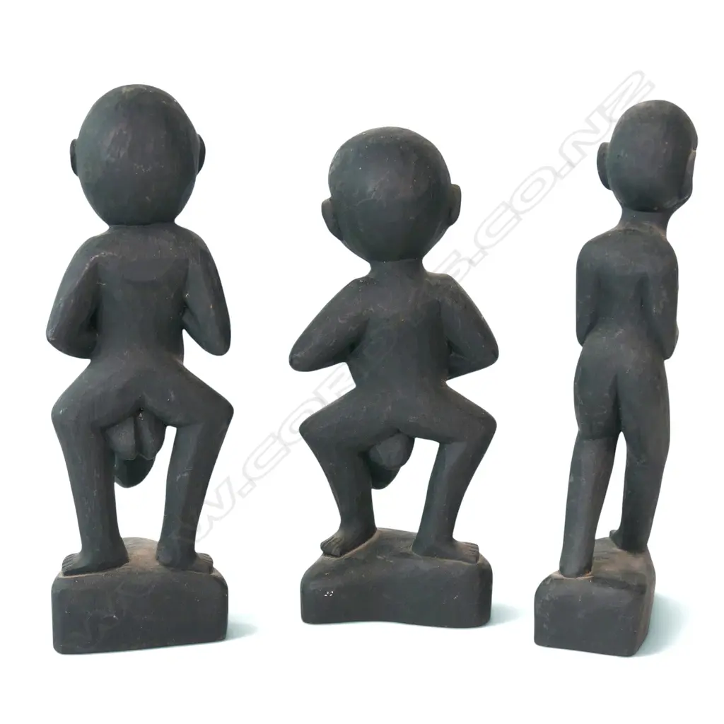 3 X TRIBAL (AFRICAN?) HAND-CARVED LIGHT WOOD FERTILITY/ POTENCY EFFIGIES, LGST  H.280MM Image 1++