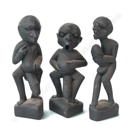 3 X TRIBAL (AFRICAN?) HAND-CARVED LIGHT WOOD FERTILITY/ POTENCY EFFIGIES, LGST  H.280MM