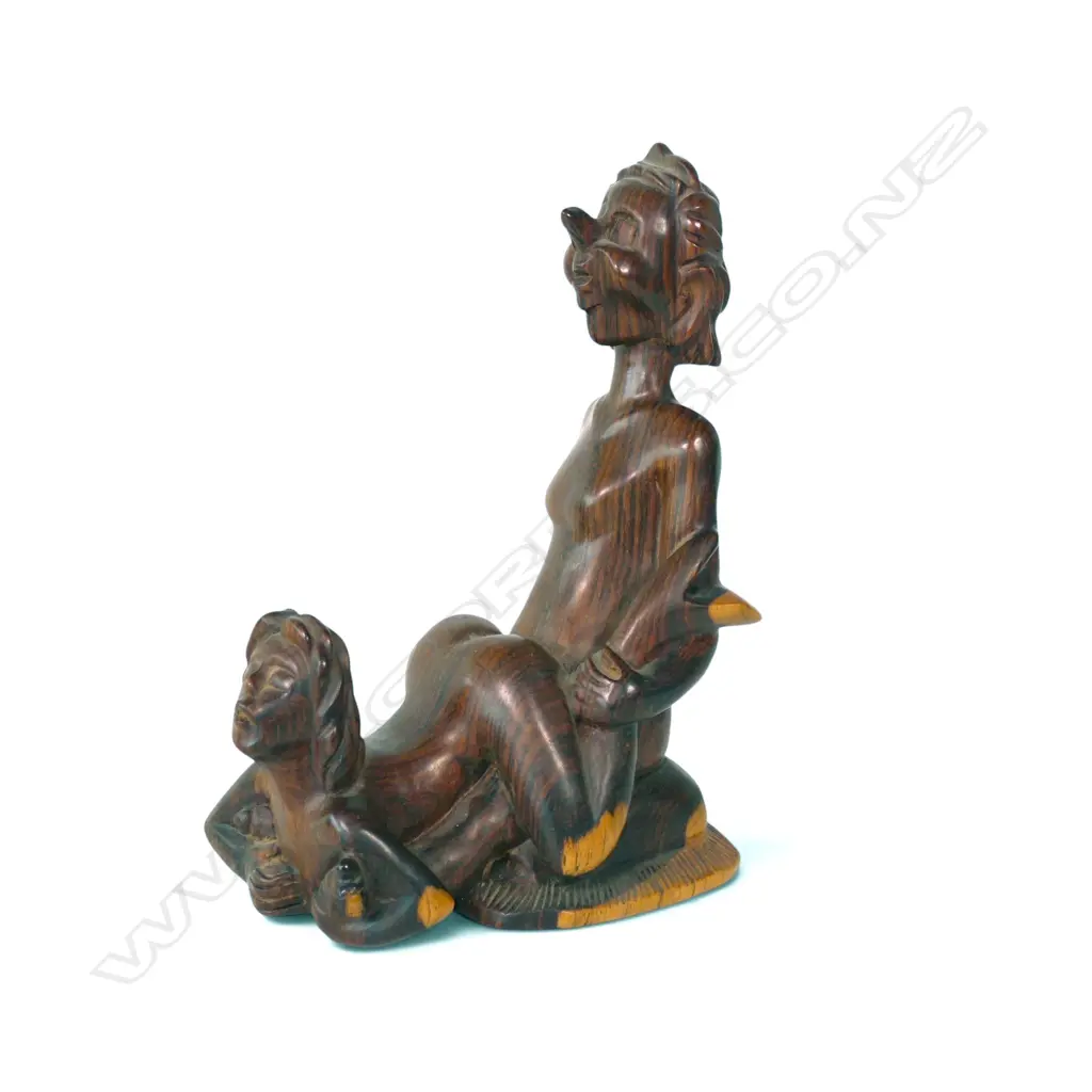 VINTAGE INDONESIAN HAND CARVED HARD WOOD SCULPTURE OF A COUPLE, H.270MM Image 1++
