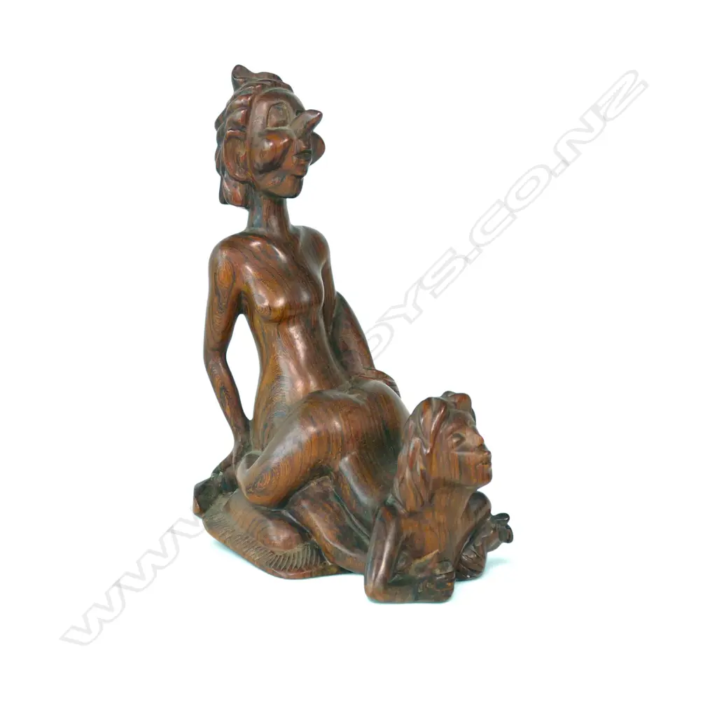 VINTAGE INDONESIAN HAND CARVED HARD WOOD SCULPTURE OF A COUPLE, H.270MM Image 1++