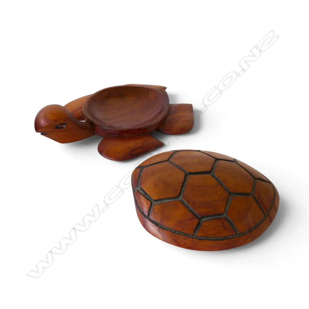 2 CARVED WOOD TURTLES ONE AS A LIDDED BOX L440 & 300MM Image 1++