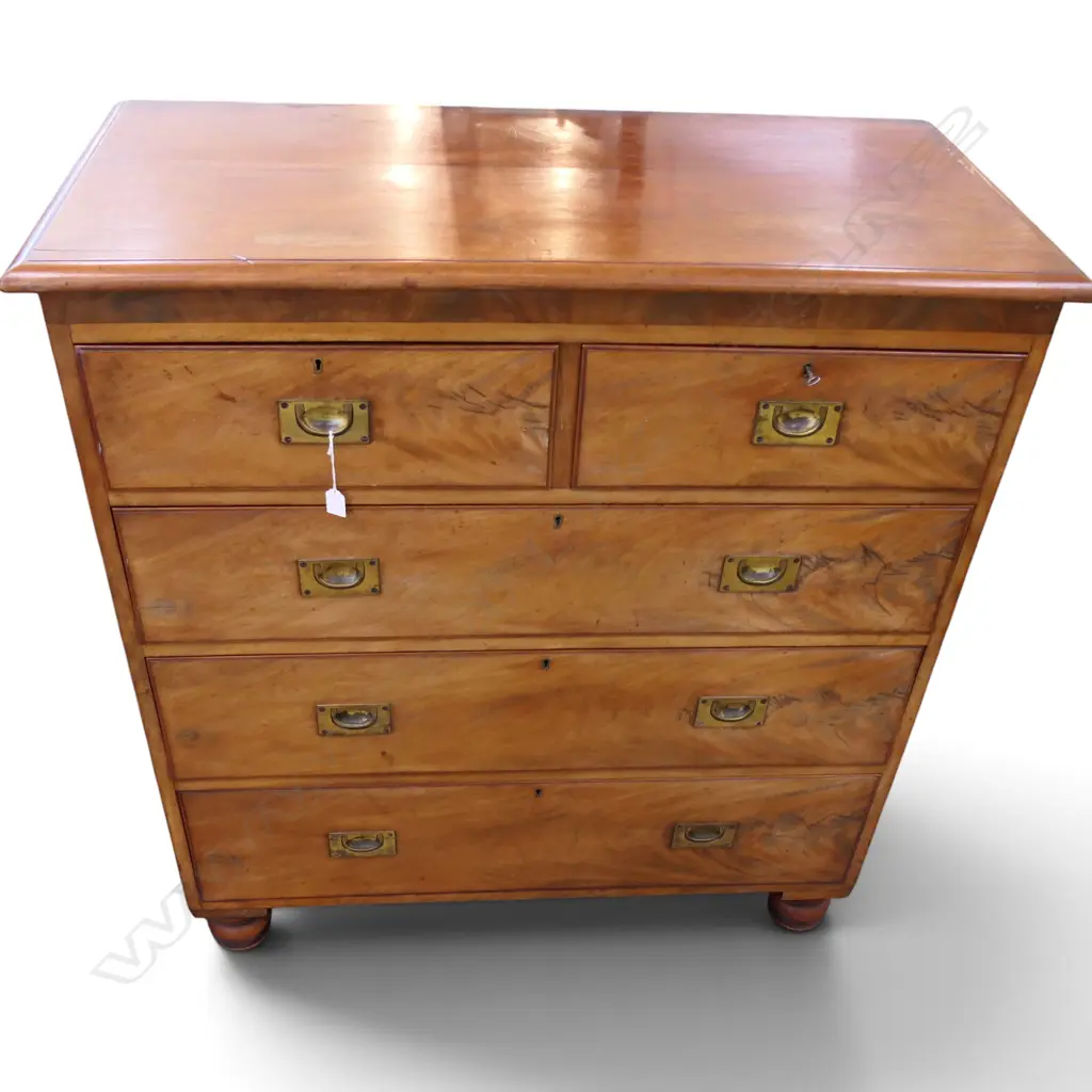 VICTORIAN MAHOGANY 5 DRAWER CHEST INSET BRASS MILITRY HANDLES H1260 L1160MM Image 1++