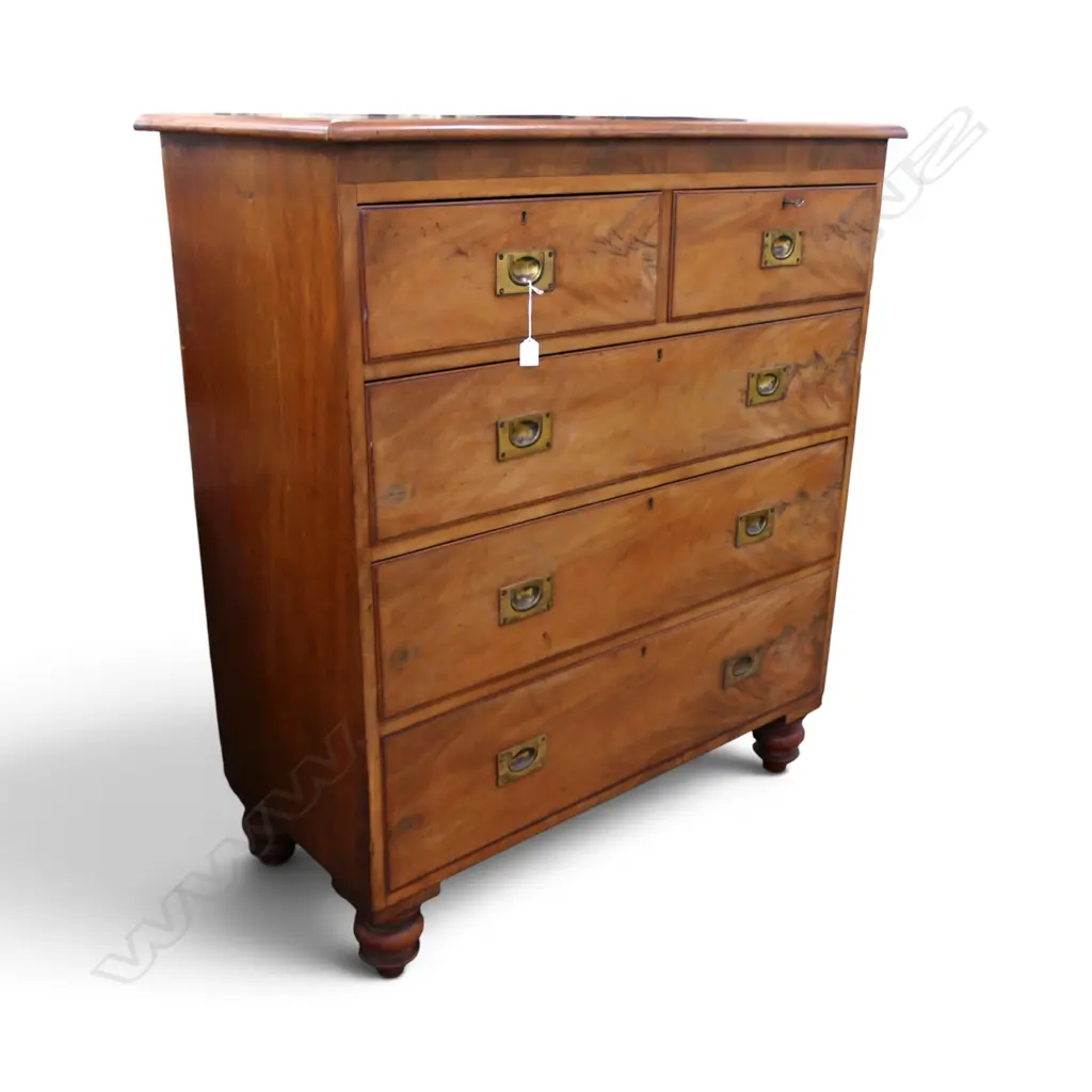 VICTORIAN MAHOGANY 5 DRAWER CHEST INSET BRASS MILITRY HANDLES H1260 L1160MM Image 1++