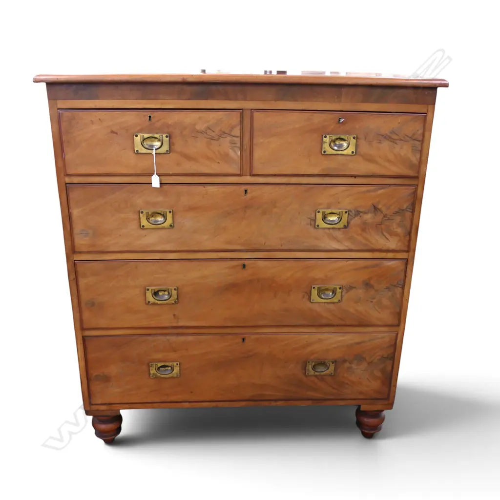 VICTORIAN MAHOGANY 5 DRAWER CHEST INSET BRASS MILITRY HANDLES H1260 L1160MM Image 1++