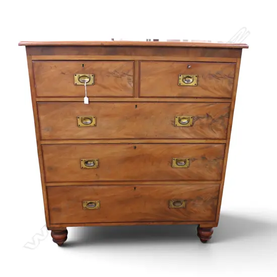 VICTORIAN MAHOGANY 5 DRAWER CHEST INSET BRASS MILITRY HANDLES H1260 L1160MM
