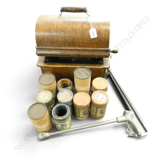 EARLY 20thC 'EDISON STANDARD PHONOGRAPH' CYLINDER PLAYER oak cased w. ASST. ROLLS