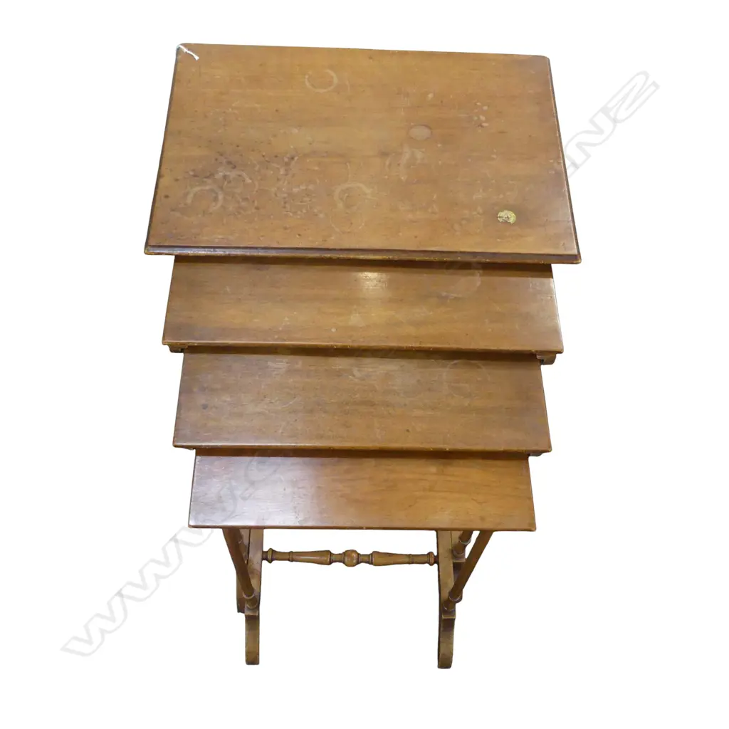 EDWARDIAN QUARTTETO NEST OF 4 WALNUT TABLES with BADA British Antique Dealers Assoc sticker Image 1++