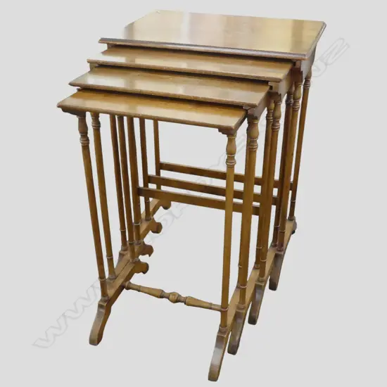 EDWARDIAN QUARTTETO NEST OF 4 WALNUT TABLES with BADA British Antique Dealers Assoc sticker