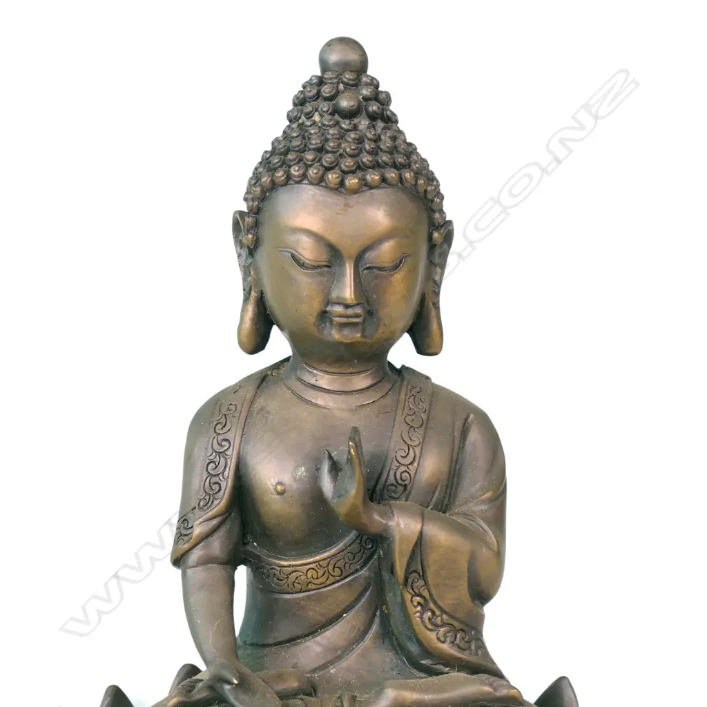 SINO-TIBETAN STYLE BRONZED MEDITATIVE BUDDHA SEATED ON A CARVED LOTUS PEDESTAL,280 X 100MM Image 1++