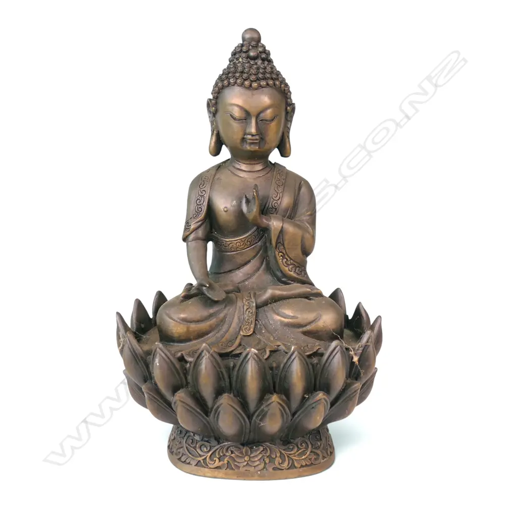 SINO-TIBETAN STYLE BRONZED MEDITATIVE BUDDHA SEATED ON A CARVED LOTUS PEDESTAL,280 X 100MM Image 1++