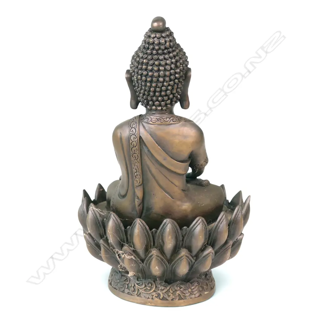 SINO-TIBETAN STYLE BRONZED MEDITATIVE BUDDHA SEATED ON A CARVED LOTUS PEDESTAL,280 X 100MM Image 1++