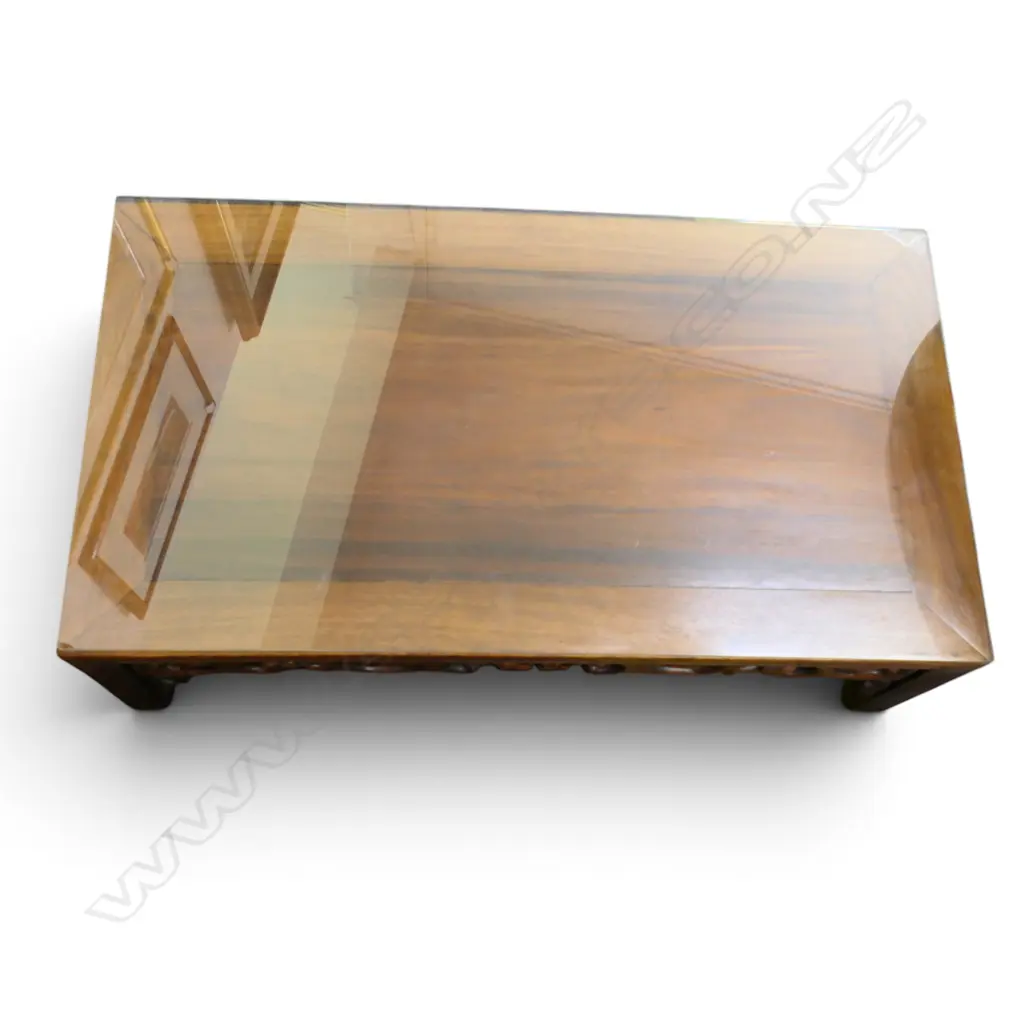 ORIENTAL HARD WOOD TABLE, GLASS TOP 800x450x275mm Image 1++