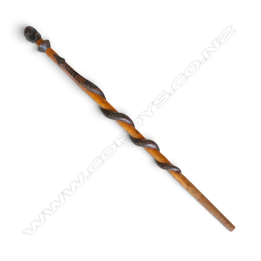 CARVED WOODEN WALKING STICK, SNAKE DESIGN L.890mm Image 1++