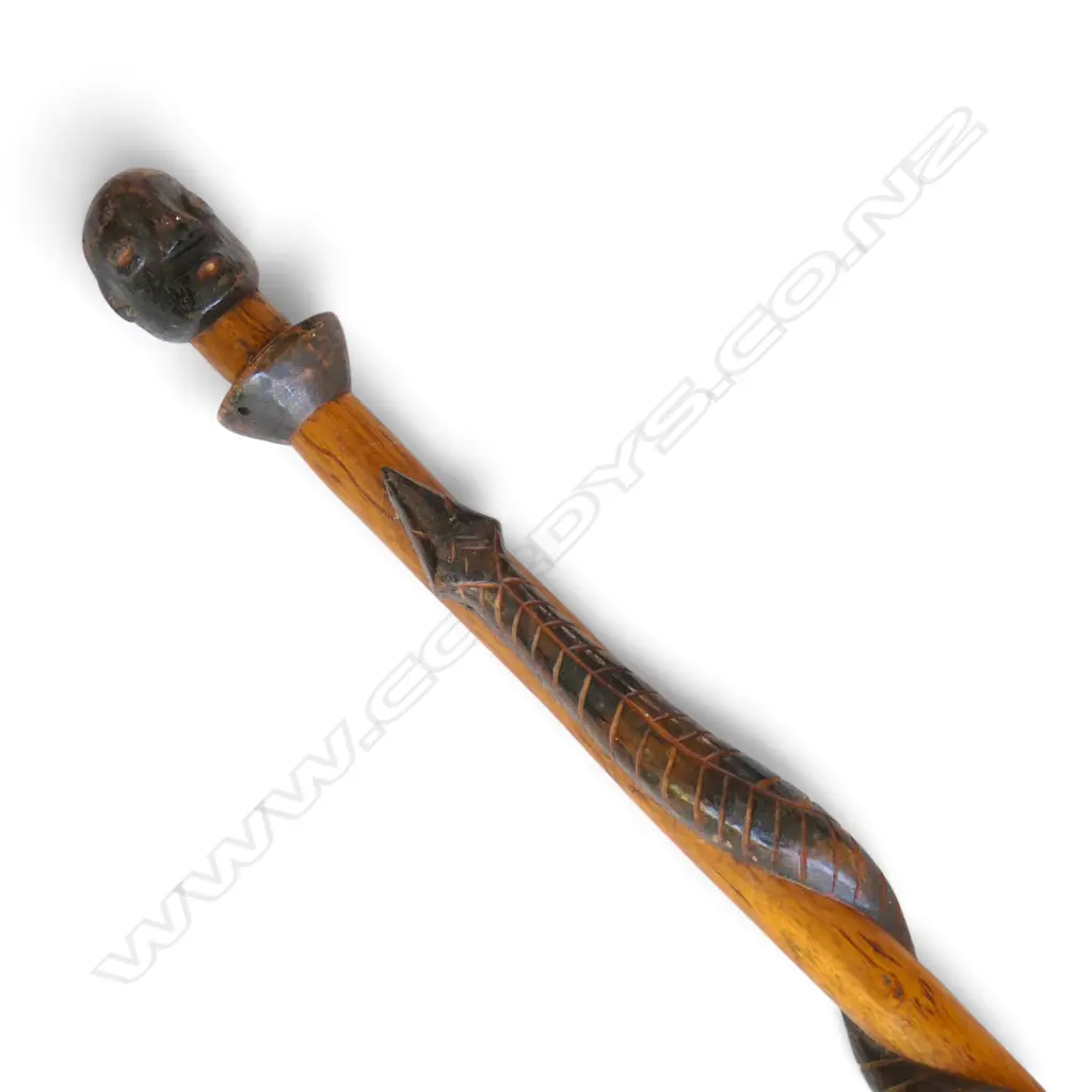 CARVED WOODEN WALKING STICK, SNAKE DESIGN L.890mm Image 1++
