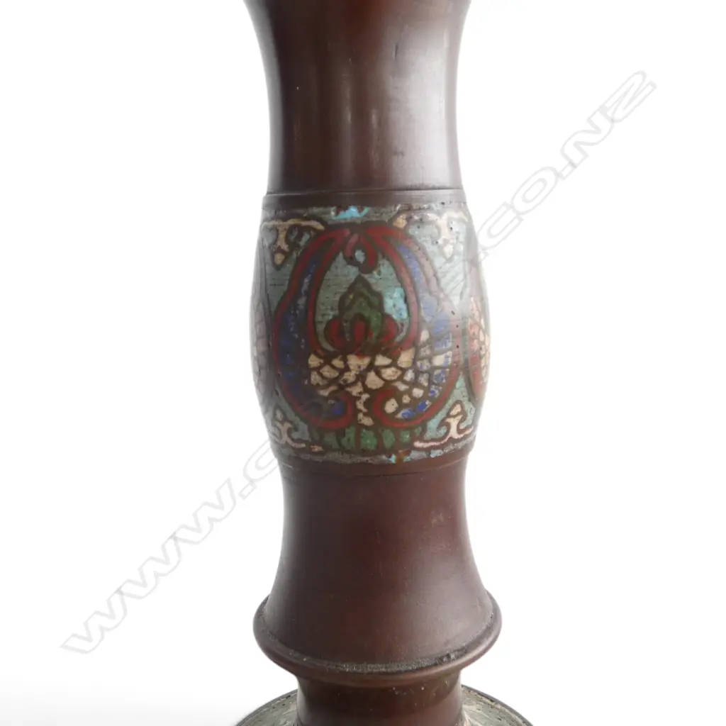 EARLY 20thC CHAMPLEVE TABLE LAMP w. pierced open work frame H.500mm Image 1++
