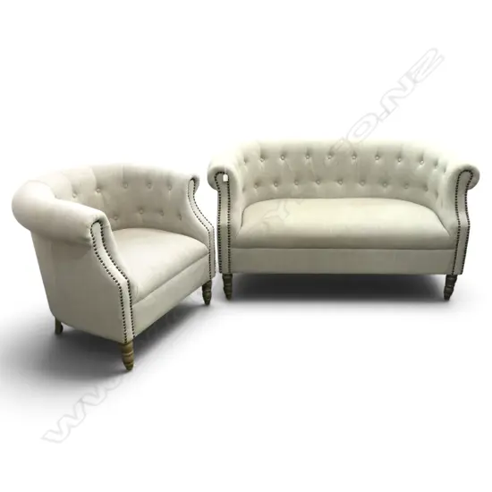 BUTTON BACK ARMCHAIR & LOVESEAT