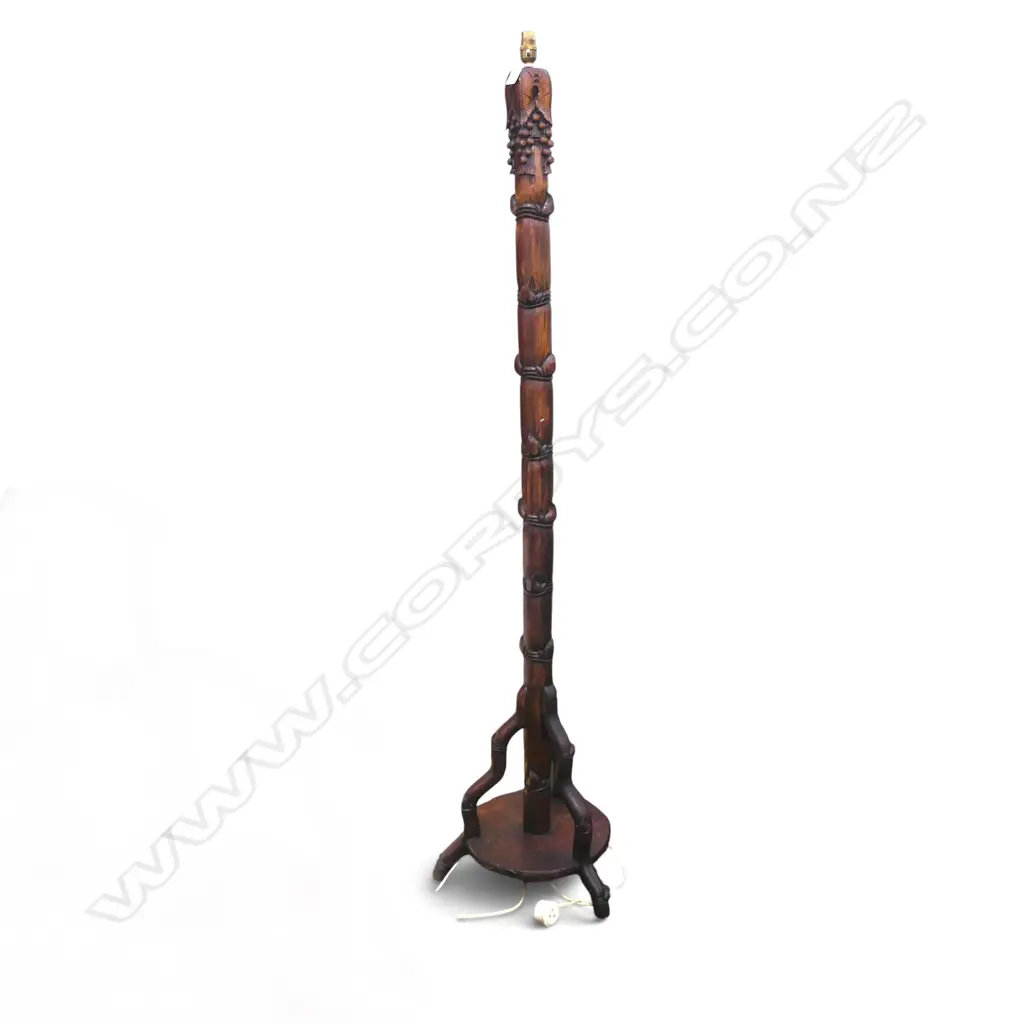 ORIENTAL HARDWOOD GRAPE & BAMBOO CARVED STANDARD LAMP H1670MM Image 1++
