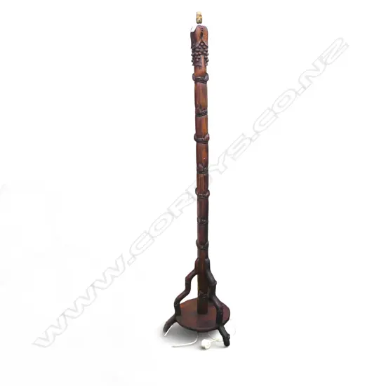 ORIENTAL HARDWOOD GRAPE & BAMBOO CARVED STANDARD LAMP H1670MM