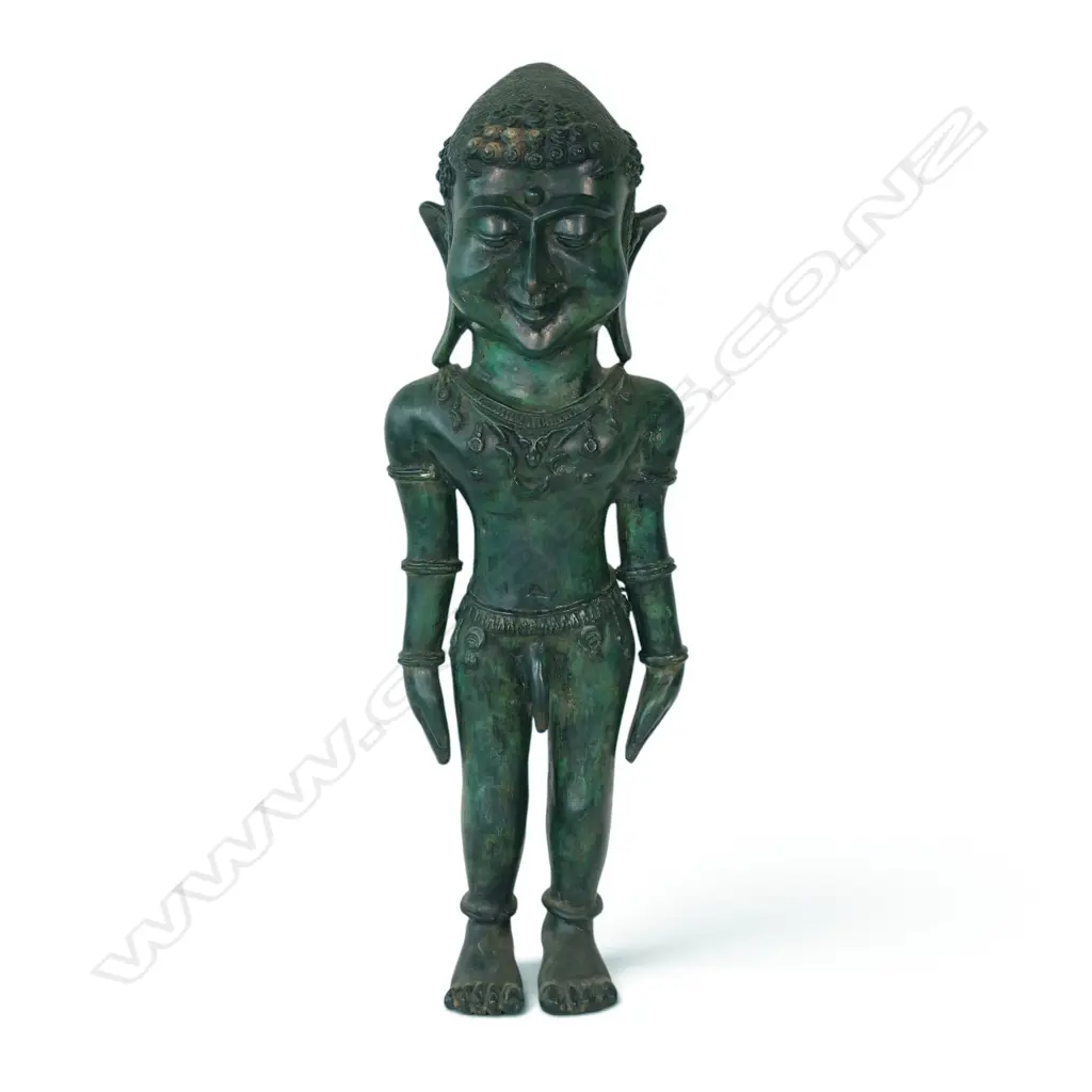 NIAS ISLAND GREEN- PATINATED BRONZE  ADU ZATUA  ANCESTOR FIGURE, H.520MM Image 1++