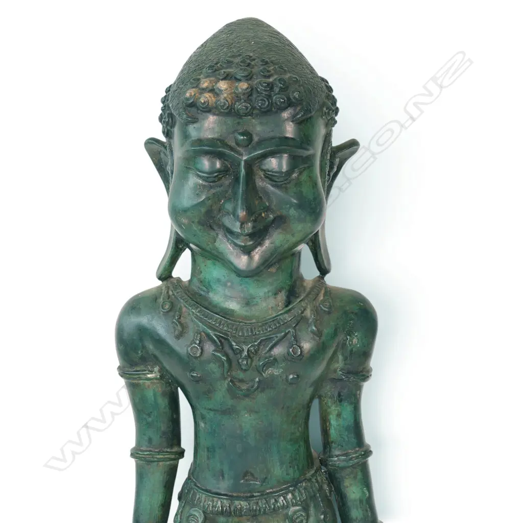 NIAS ISLAND GREEN- PATINATED BRONZE  ADU ZATUA  ANCESTOR FIGURE, H.520MM Image 1++