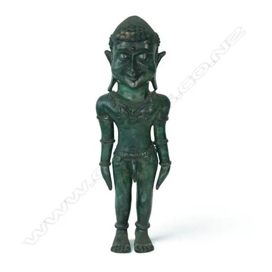 NIAS ISLAND GREEN- PATINATED BRONZE  ADU ZATUA  ANCESTOR FIGURE, H.520MM