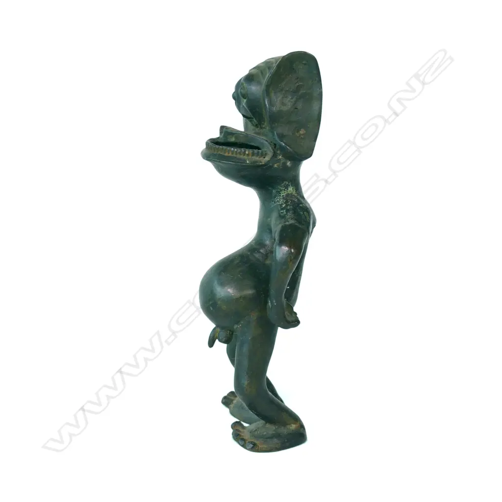 INDONESIAN DAYAK HEAVY BRONZED ANCESTRAL FIGURE, H.330 X 100MM Image 1++