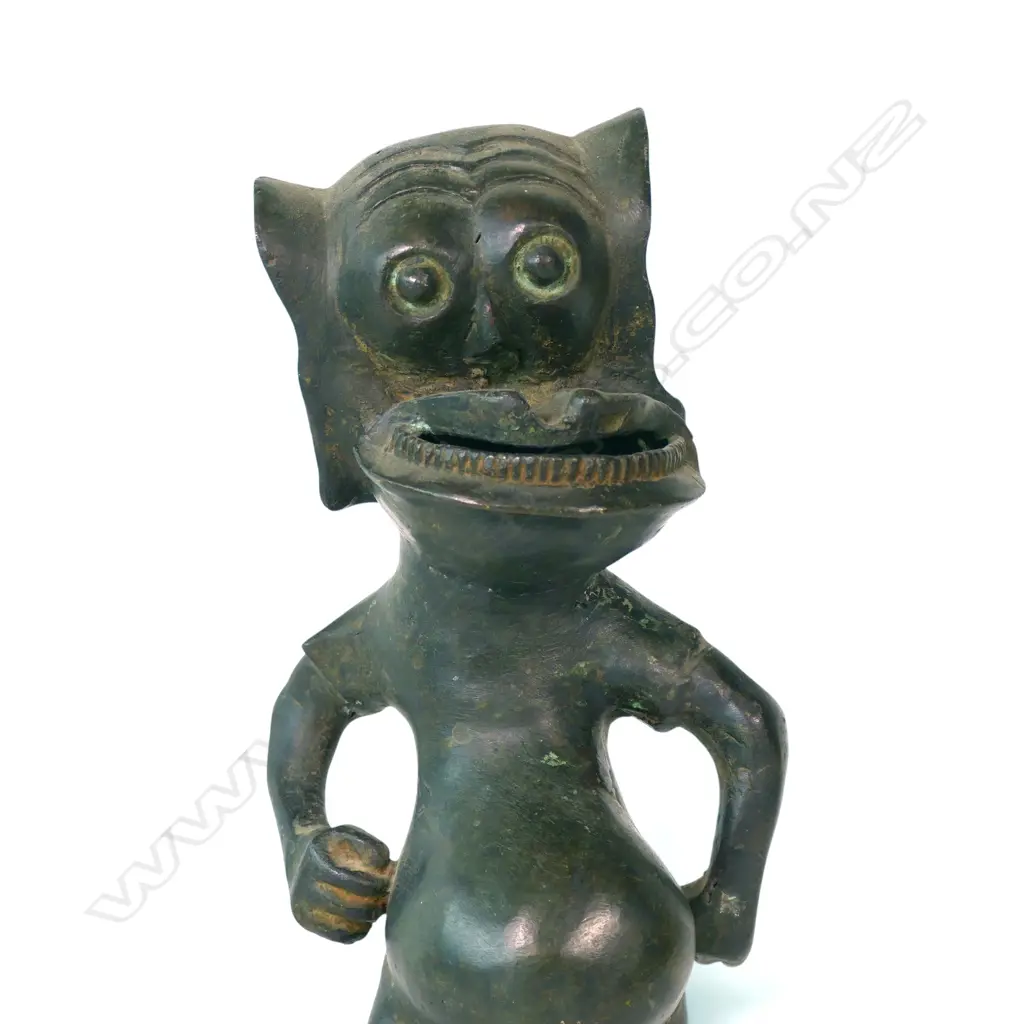 INDONESIAN DAYAK HEAVY BRONZED ANCESTRAL FIGURE, H.330 X 100MM Image 1++