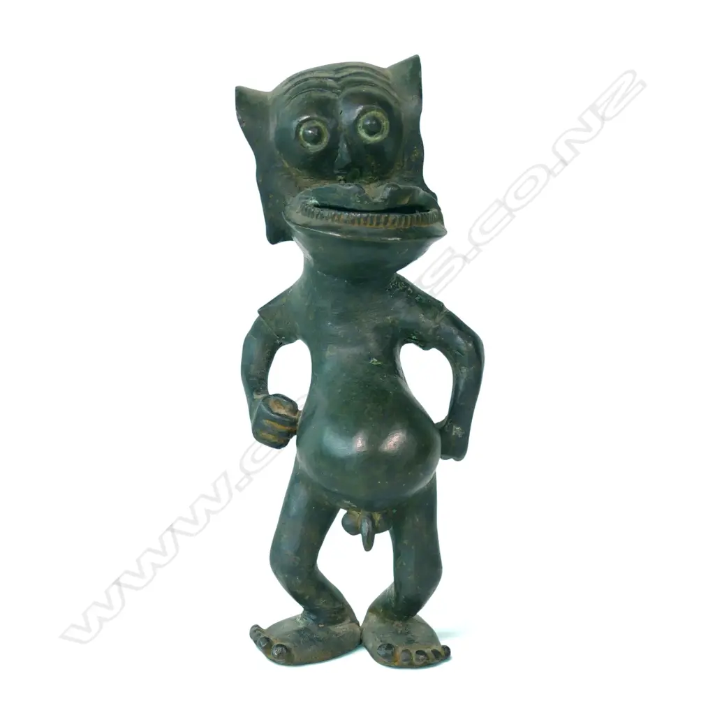 INDONESIAN DAYAK HEAVY BRONZED ANCESTRAL FIGURE, H.330 X 100MM Image 1++