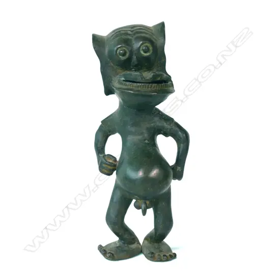 INDONESIAN DAYAK HEAVY BRONZED ANCESTRAL FIGURE, H.330 X 100MM