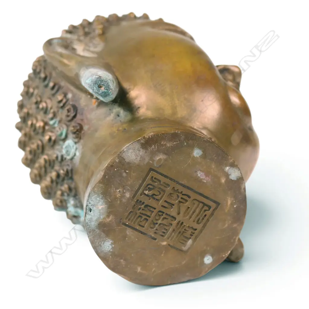 VINTAGE CHINESE BRASS HEAVY CONTEMPLATIVE BUDDHA HEAD WITH COPPER FINISH AND VERDIGRIS, STAMP TO BASE,200 X 70MM Image 1++