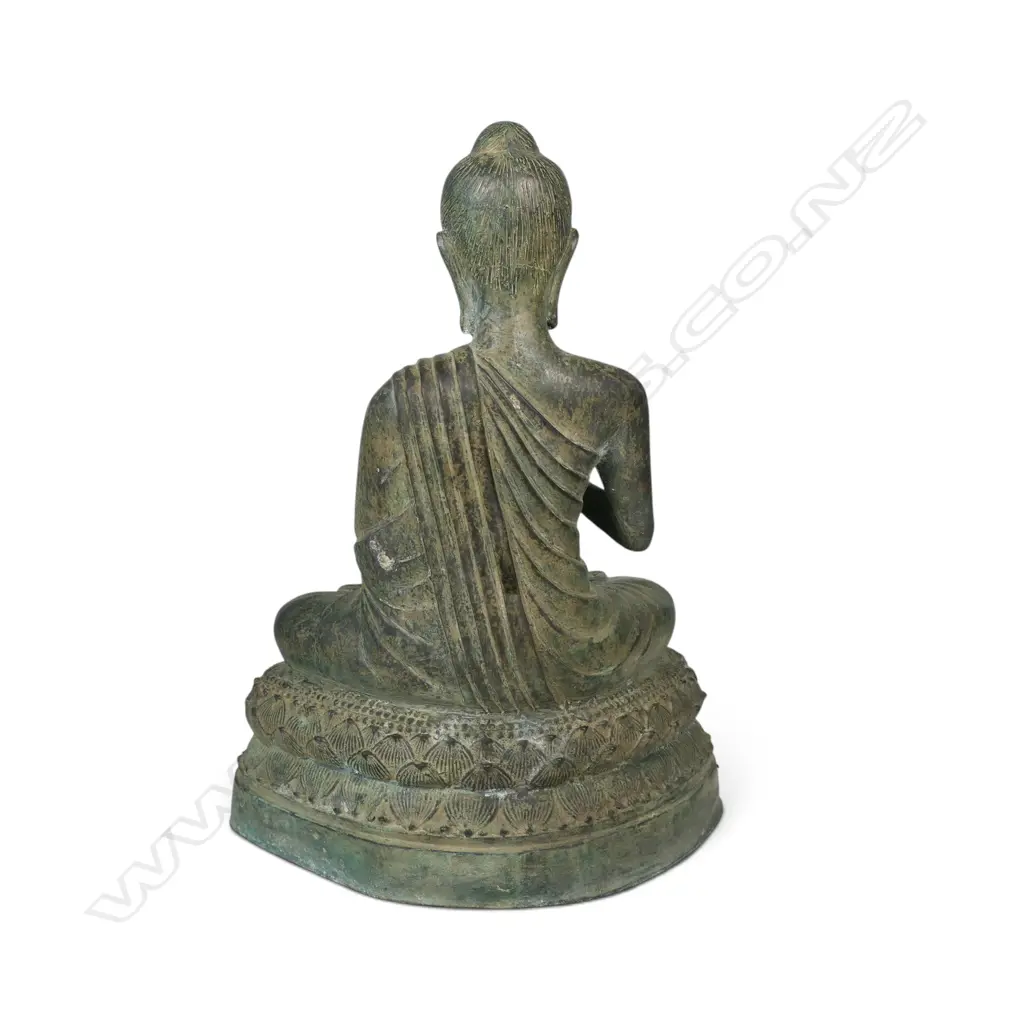 GANDHARA STYLE CAST BRONZE SEATED BUDDHA ON A DOUBLE LOTUS PEDESTAL,H.380MM Image 1++