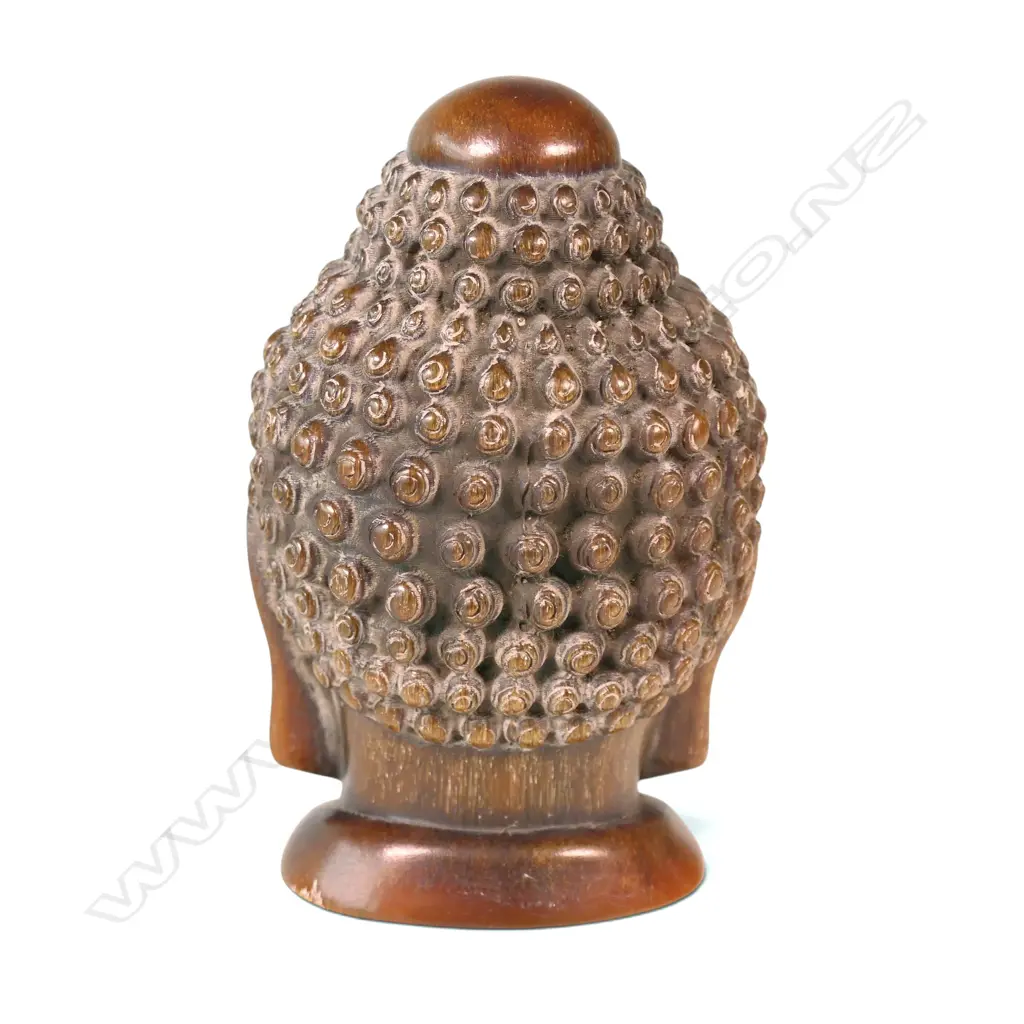 CHINESE POLYRESIN BUDDHA HEAD WITH STAMP AT THE BASE, H.130 X 70MM Image 1++