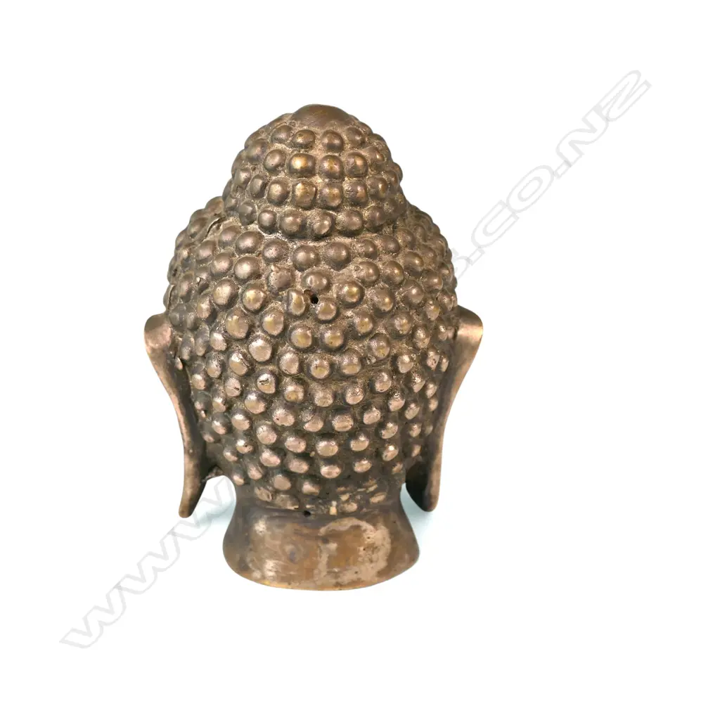 VINTAGE CAST BRASS BUDDHA HEAD WITH MEDITATIVE FACIAL EXPRESSION, 100 X 40MM Image 1++